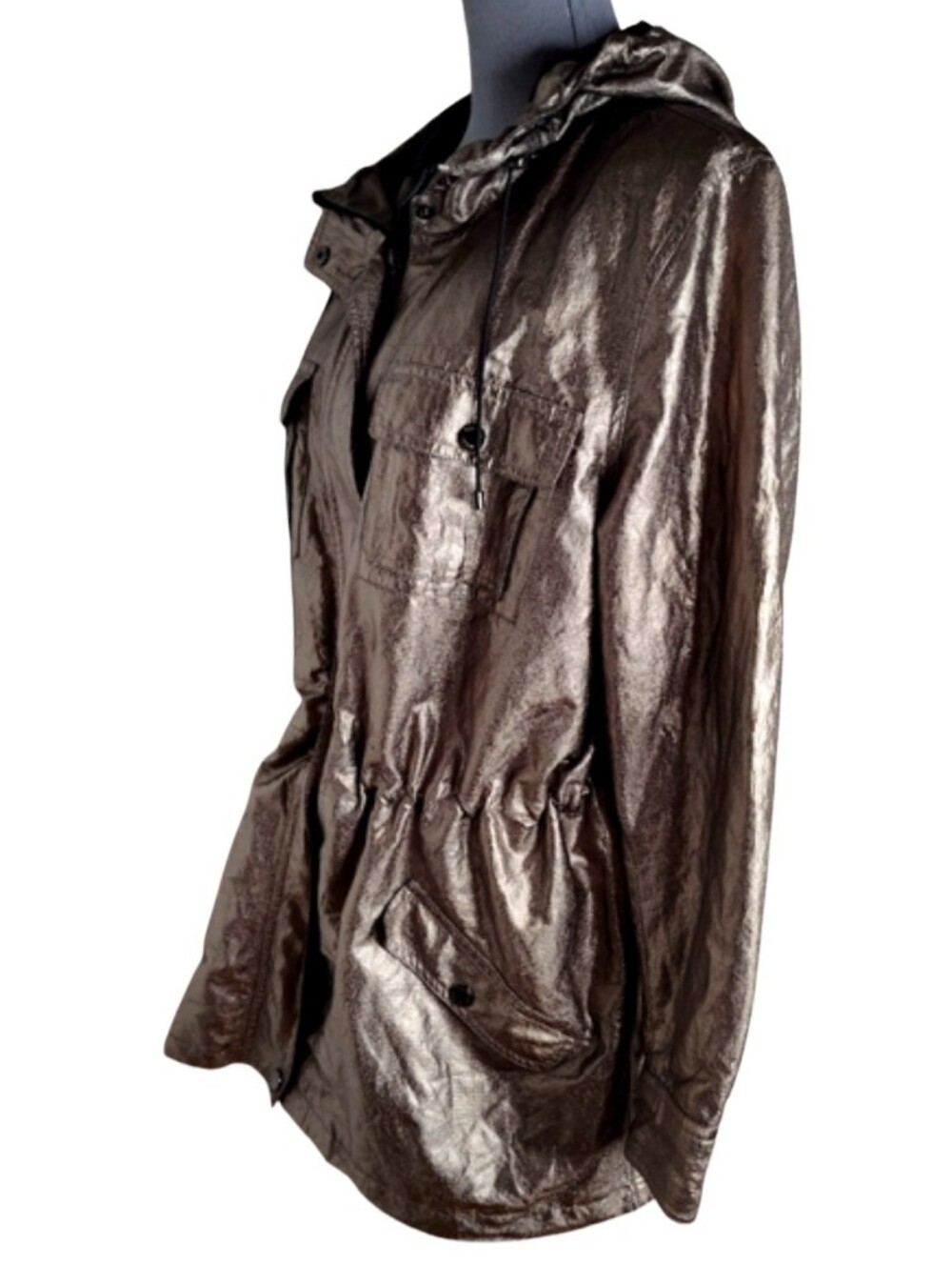 Calvin Klein Metallic Pewter Bronze Hooded Anorak Utility Jacket Plus Size 0X - Picture 5 of 9